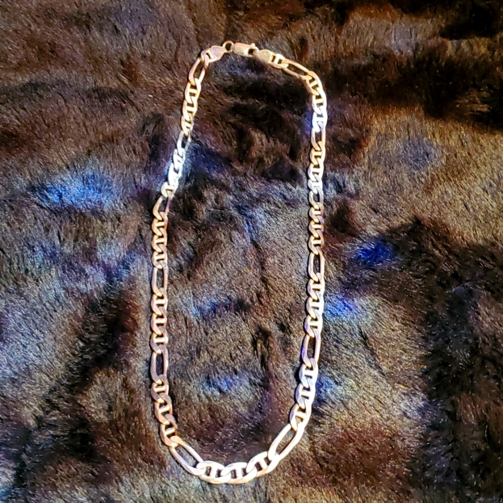 Vintage Sterling Figaro anchor Mariner Necklace .925 Italy 18 in long 6.5 mm